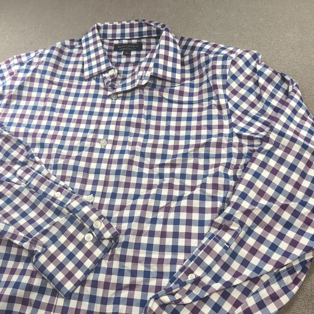 Banana Republic Mens Button Up Shirt Blue Purple Non Iron Standard Large